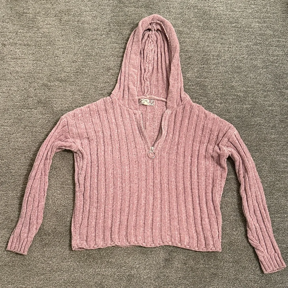 Pink Republic Mauve V-Neck Hooded Sweater - Picture 1 of 3